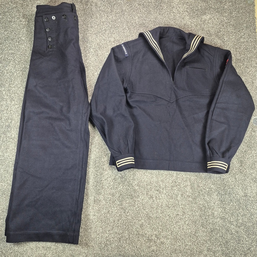 Vintage 1967 US Navy Crackerjack Sailor Uniform 100% Wool Jumper 40R Pants 33R